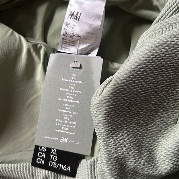 H&M | Pistachio Green Textured Padded Cup One Piece Swimsuit | XL - Picture 4 of 7